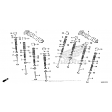 Camshaft + valve (rr.)