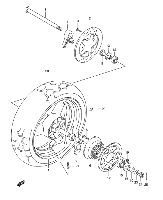 Rear wheel complete assy              

                  Gsf1200st/sv/sw/sx/sy