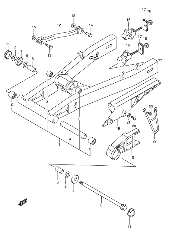 Rear swinging arm