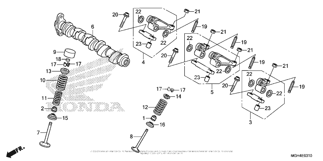 Camshaft + valve (rr.)