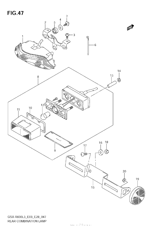 Задний фонарь (Стоп-сигнал) (Gsx-R600L3 E28)