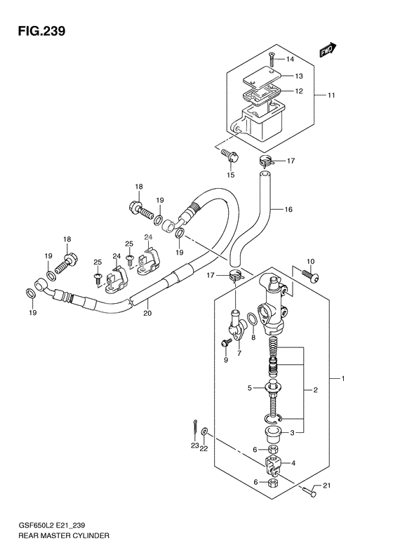 Rear master cylinder              

                  Gsf650l2 e21