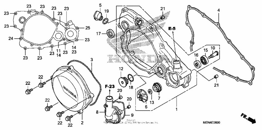 Right crankcase cover + water pump