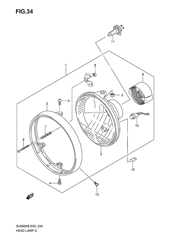 Headlamp              

                  Sv650k8/k9/ak8/ak9/uk8/uk9/uak8/uak9