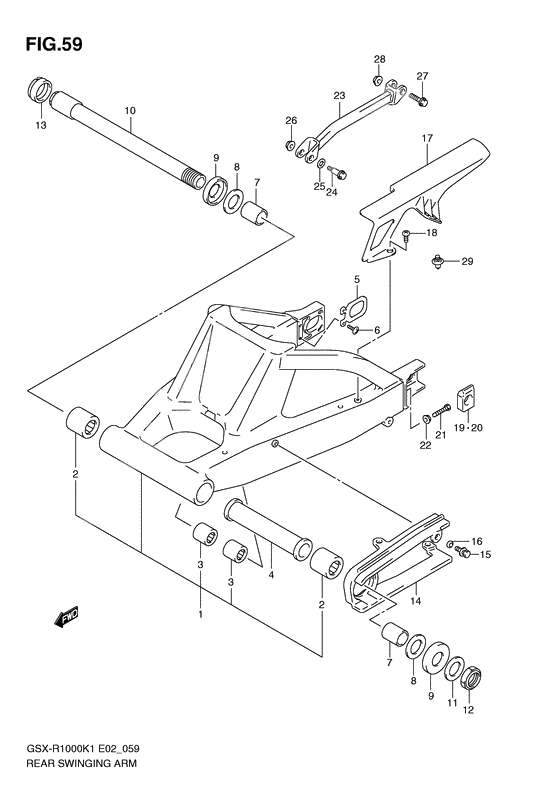 Rear swinging arm