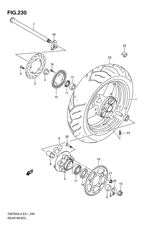 Rear wheel complete assy              

                  Gsf650sual2 e21