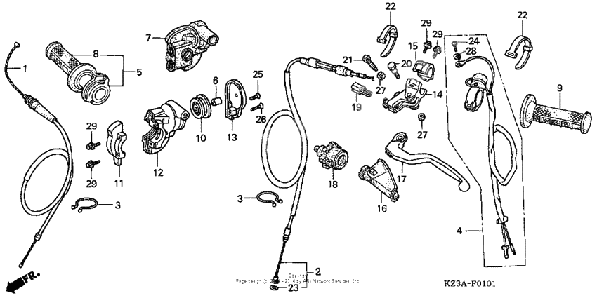 Handle lever + switch + cable ('04-'07)