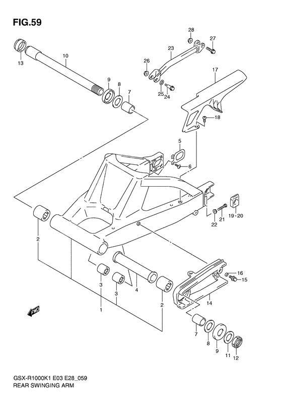 Rear swinging arm