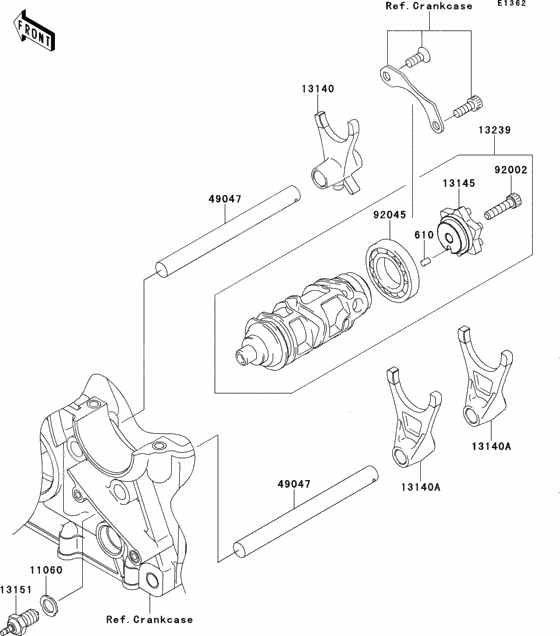 Gear change drum/shift fork(s)