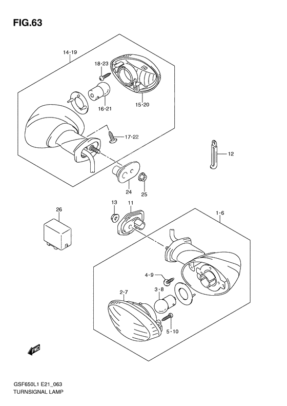 Turnsignal front & rear lamp              

                  Gsf650sul1 e21