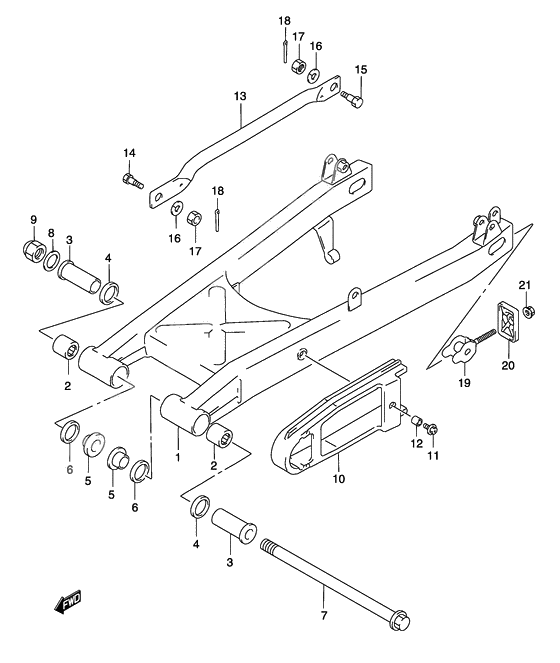 Rear swinging arm