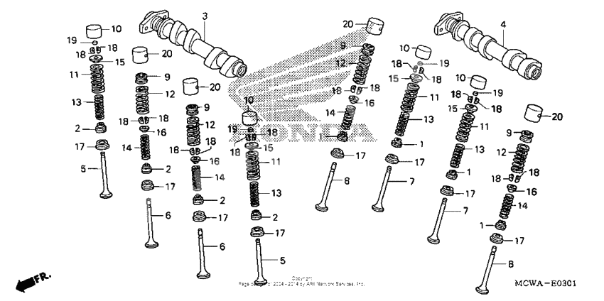 Camshaft + valve (rr.)
