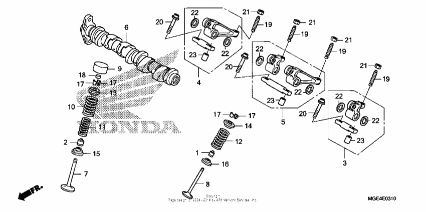 Camshaft + valve (rr.)