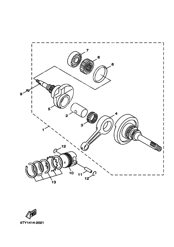Crankshaft, piston