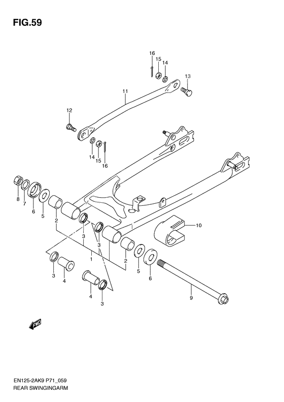 Rear swinging arm