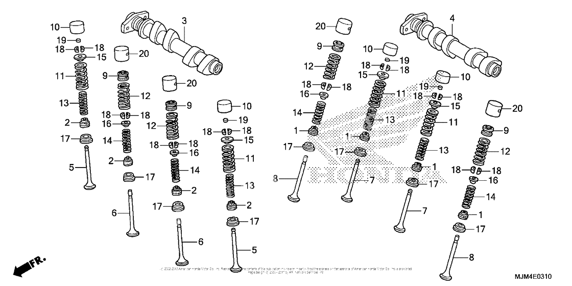 Camshaft + valve (rr.)