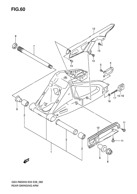 Rear swinging arm