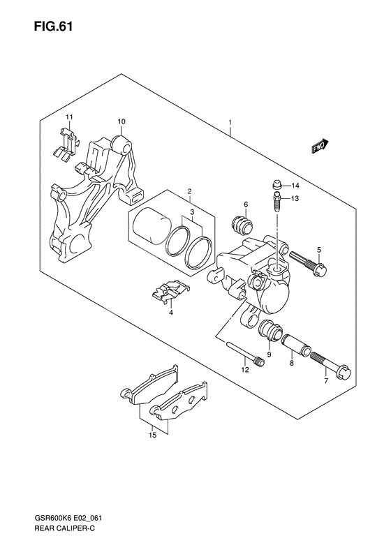 Rear caliper              

                  Gsr600k6/uk6/k7/uk7/k8/uk8/k9/uk9/l0/ul0