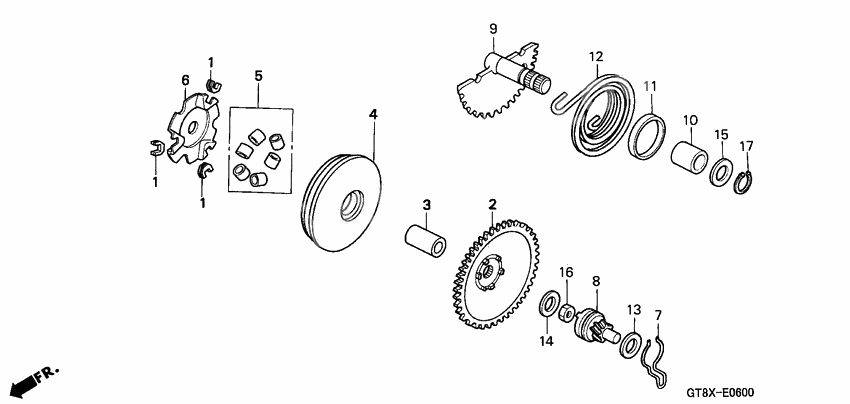 Drive face/kick starter spindle
