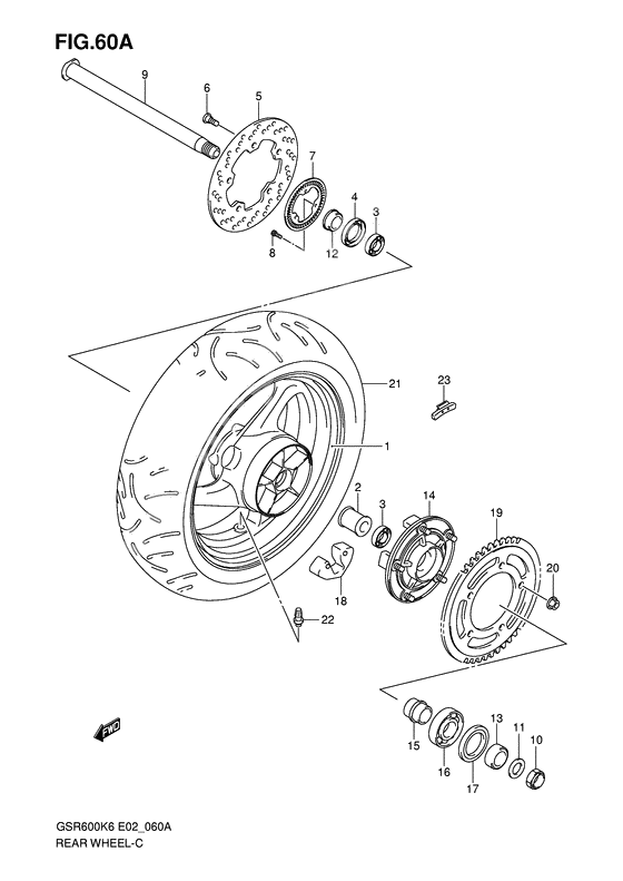 Rear wheel complete assy              

                  Gsr600ak7/uak7/ak8/uak8/ak9/uak9/al0/ual0