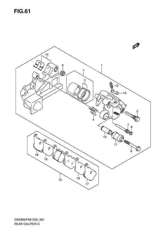 Rear caliper              

                  Gsx650fk8/fuk8/fk9/fuk9/fl0/ful0