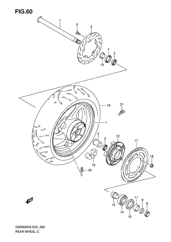 Rear wheel complete assy              

                  Gsr600k6/uk6/k7/uk7/k8/uk8/k9/uk9/l0/ul0