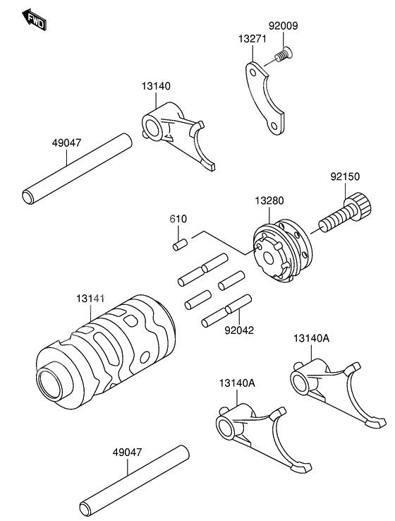 Gear change drum/shift