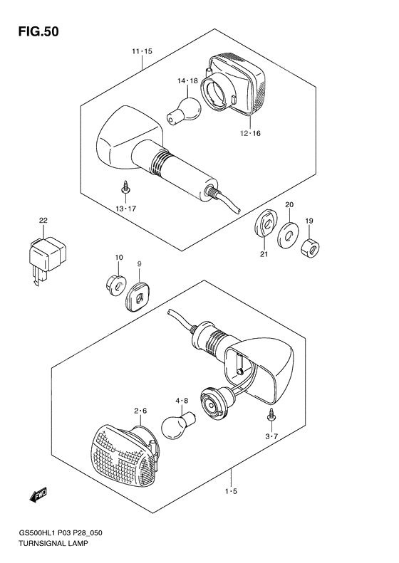 Turnsignal front & rear lamp              

                  Gs500fh p28