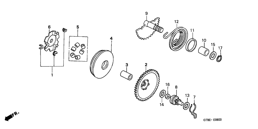 Drive face/kick starter spindle