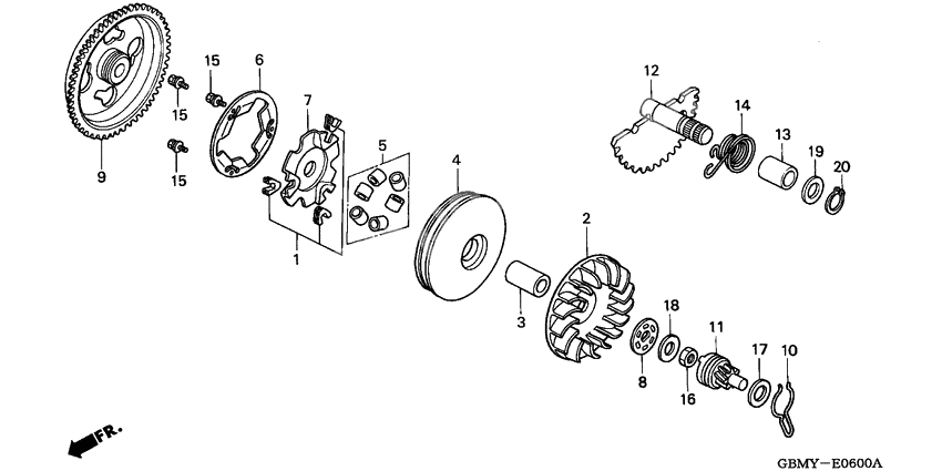 Drive face/ kick starter spindle