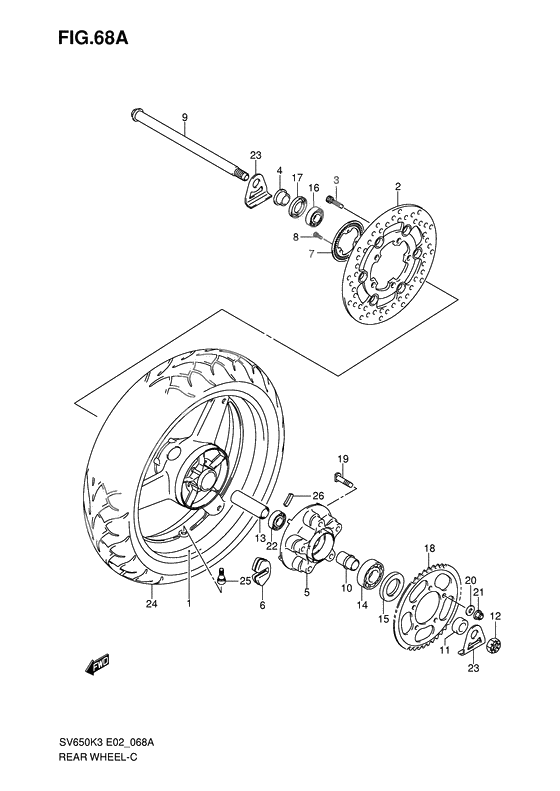 Rear wheel complete assy              

                  Sv650ak7/uak7/sak7/suak7