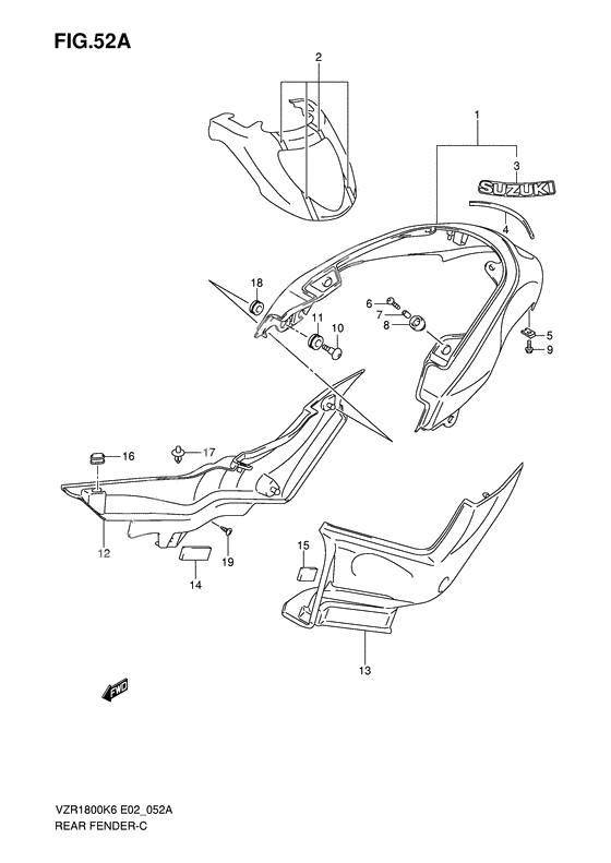 Rear fender              

                  Vzr1800zk7/zu2k7/zk8/zu2k8/zk9/zufk9/zl0/zufl0