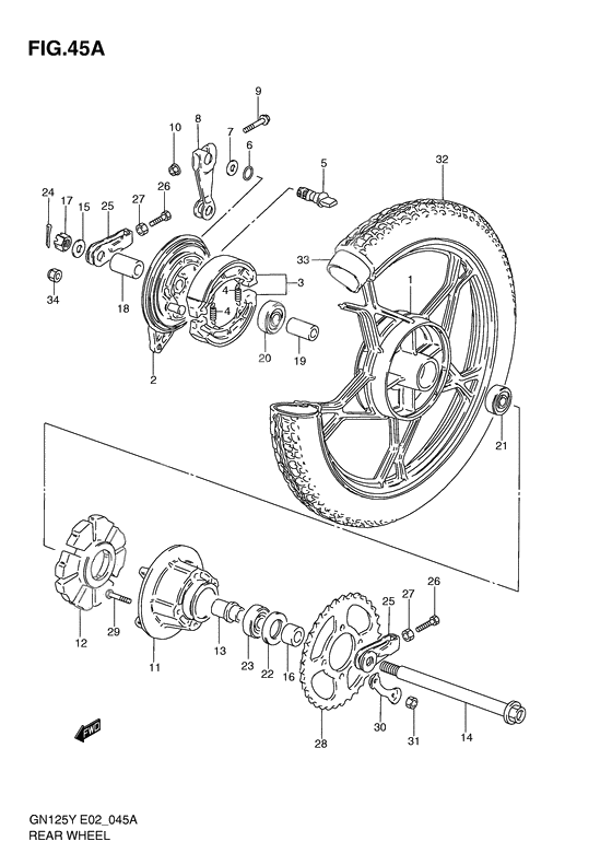 Rear wheel complete assy              

                  Gn125ev/ew/ex/ey/ek1