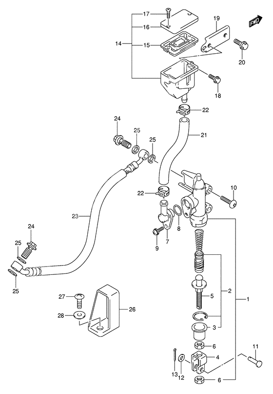 Rear master cylinder              

                  Sv1000k5/u1k5/u2k5/sk5/s1k5/s2k5