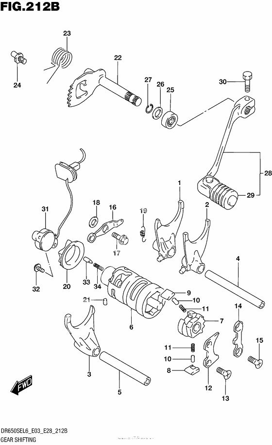 Копирный вал & Вилки & Вал переключения (Dr650Sel6 E28)