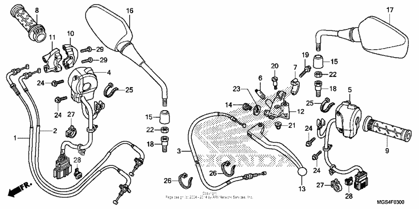 Handle lever + switch + cable (nc700x/xa)