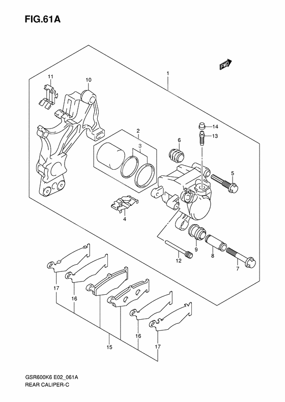 Rear caliper              

                  Gsr600ak7/uak7/ak8/uak8/ak9/uak9/al0/ual0