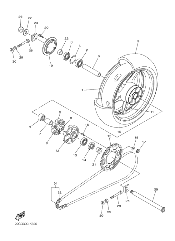 Rear wheel complete assy