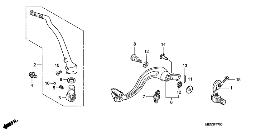 Pedal/kick starter arm