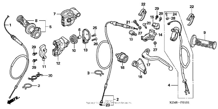 Handle lever + switch + cable ('04-'07)