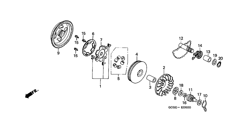 Drive face/ kick starter spindle