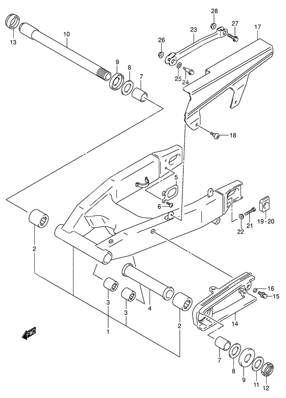 Rear swinging arm