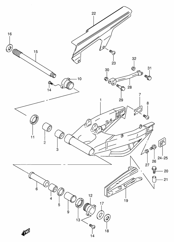 Rear swinging arm