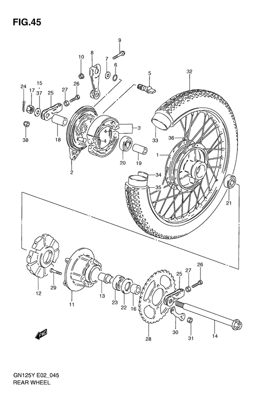 Rear wheel complete assy              

                  Gn125v/w/x/y/k1