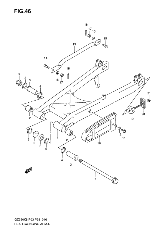 Rear swinging arm