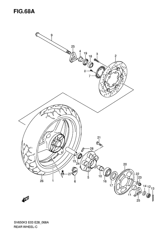 Rear wheel complete assy              

                  Sv650ak7/sak7