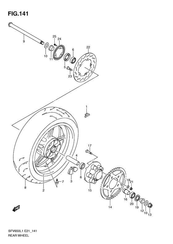 Rear wheel complete assy
Sfv650al1 e21