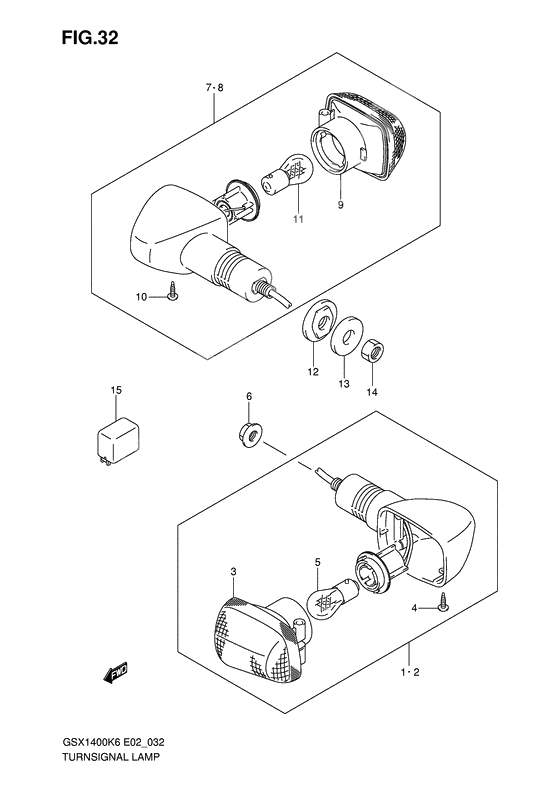 Turnsignal front & rear lamp              

                  Gsx1400k6/k7/uk6 e2, e19