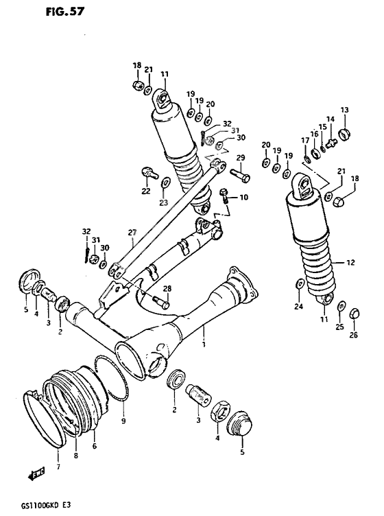 Rear swinging arm