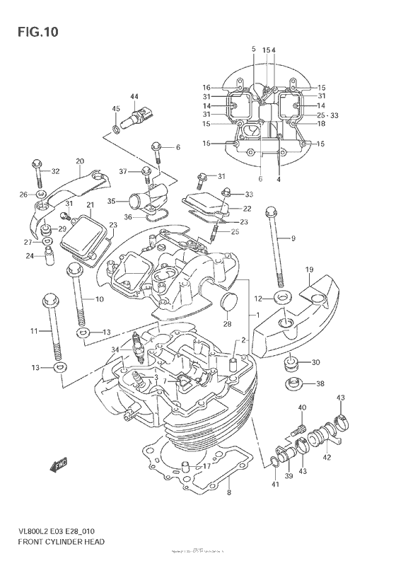 Передняя головка цилиндра & Прокладка головки & Свеча зажигания (Vl800T E33)